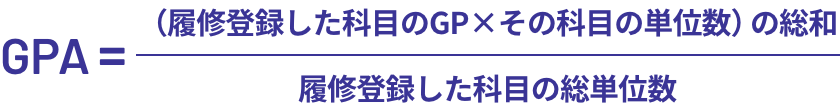 GPA = 履修登録した科目のGP ÷ 履修登録した科目数